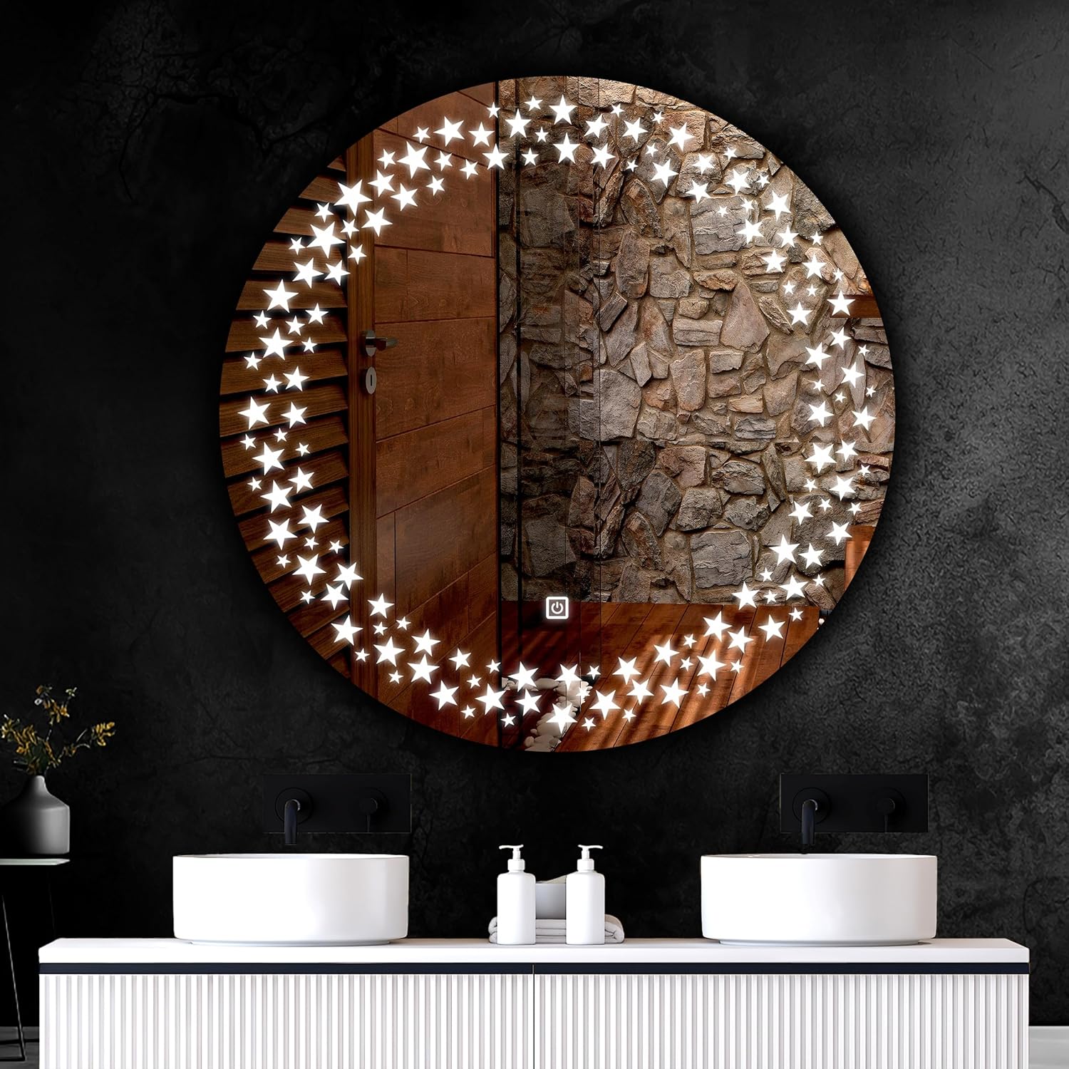 LUPPRA Round 24x24 Inch Wall-Mounted LED Mirror with Smart Sensor and 3-Color Light (Warm, White, Natural) | Mirror Light, Wash Basin Wall Mirror, Fancy Washbasin Mirror,Smart LED Design image 2