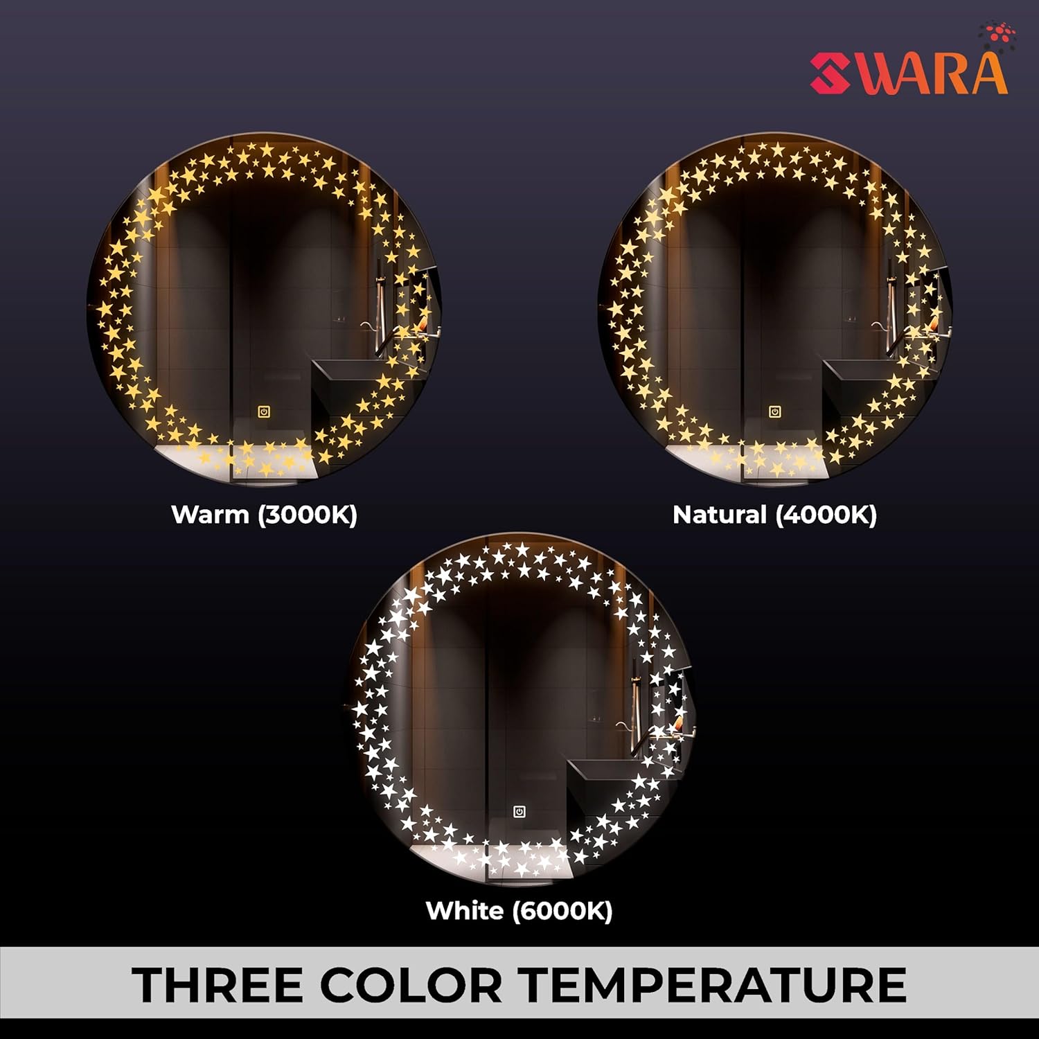 LUPPRA Round 24x24 Inch Wall-Mounted LED Mirror with Smart Sensor and 3-Color Light (Warm, White, Natural) | Mirror Light, Wash Basin Wall Mirror, Fancy Washbasin Mirror,Smart LED Design image 3