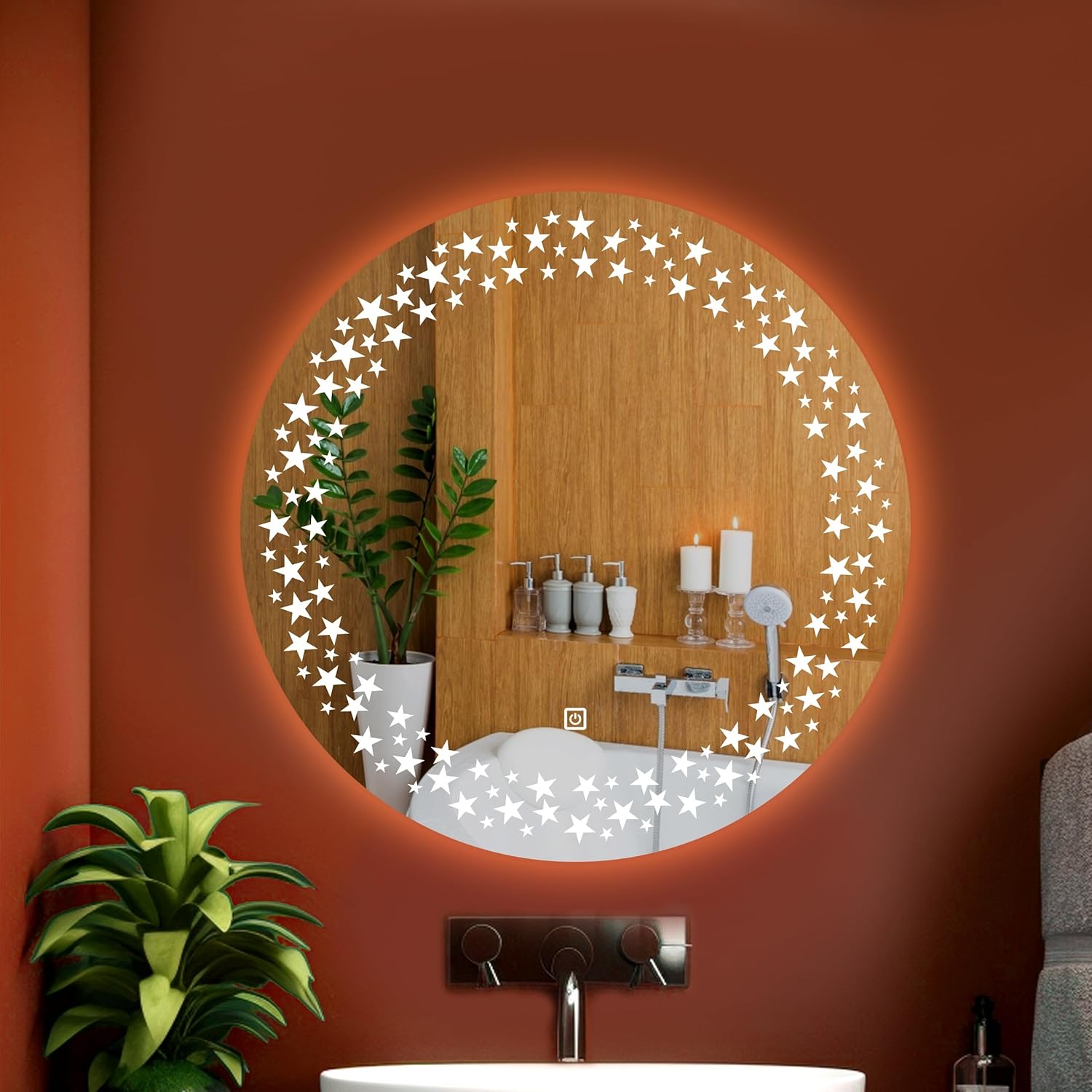 LUPPRA Round 24x24 Inch Wall-Mounted LED Mirror with Smart Sensor and 3-Color Light (Warm, White, Natural) | Mirror Light, Wash Basin Wall Mirror, Fancy Washbasin Mirror,Smart LED Design image 6
