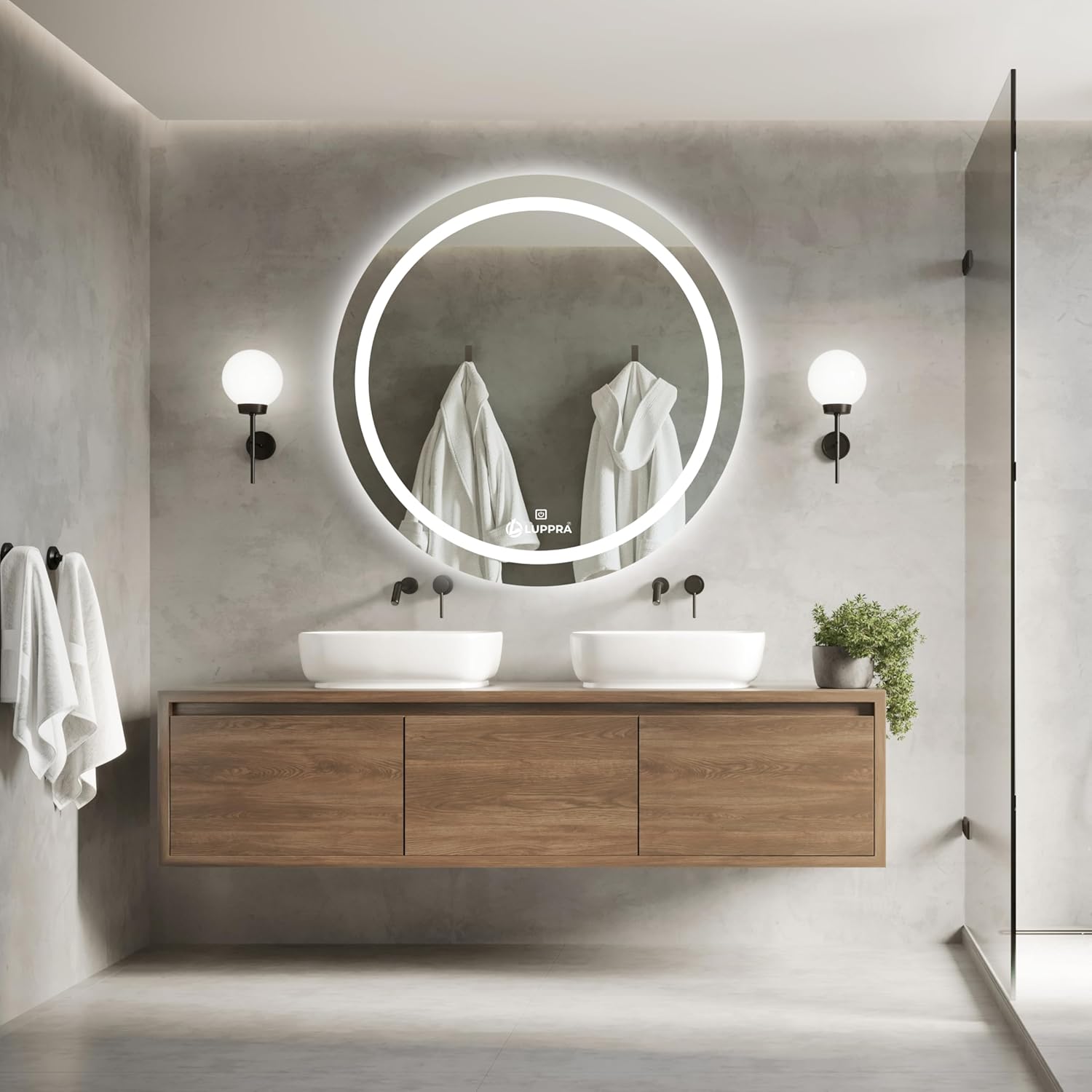 LUPPRA Round 24x24 Inch Wall-Mounted LED Mirror with Smart Sensor and 3-Color Light (Warm, White, Natural) | Mirror Light, Wash Basin Wall Mirror, Fancy Washbasin Mirror,Smart LED Design--2 image 2